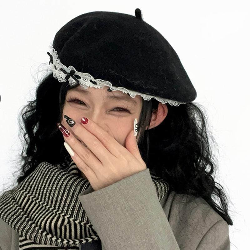 Trendy Painter Hat with Bows Flat Hat British Beret for Dating Photography Cabbie Headwear Painter Hat Autumn