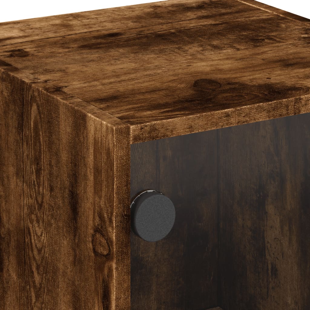 Sideboard with Glass Doors Smoked Oak Finish 35 X 37 X 75.5 Cm