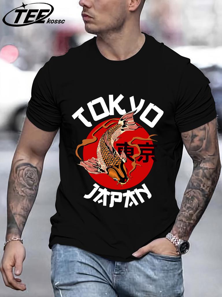 Harajuku Tokyo Japan Koi Fish Design Men TShirts Fashion Short Sleeve AllMatch Cotton Soft T Shirt Summer Unisex Loose Clothes