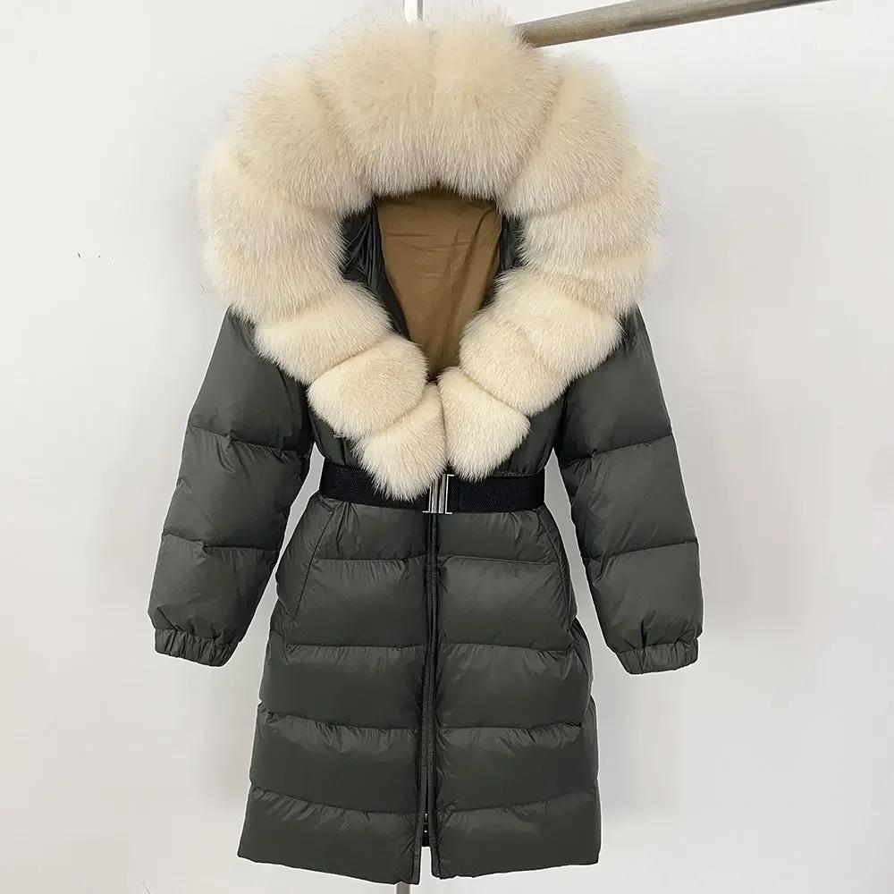 OFTBUY Moda Inverno Giacca Piumino 90% Imbottita con Piumino Collo in Pelliccia di Volpe Oversize Rimovibile Cucita Giacca Piumino Donna Abbigliamento Casual Largo