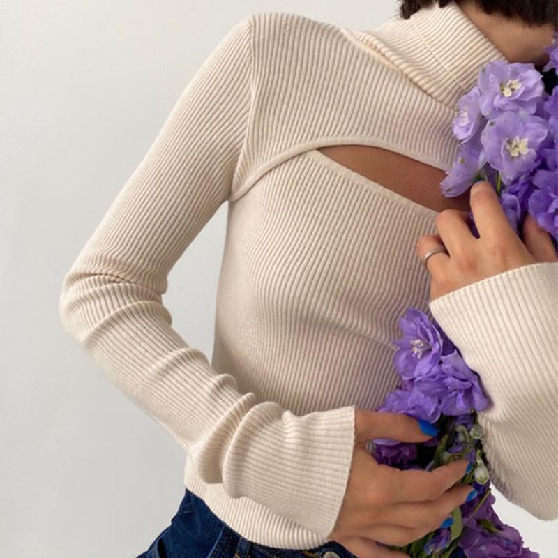 Women's Autumn & Winter Knit Chest-Revealing Long Sleeve Top - European and American Style