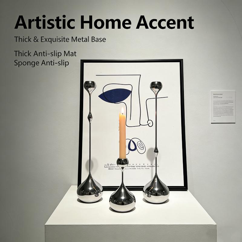 3Pcs Silver Candle Holder, Metal Candlestick Romantic Art Table Decoration For Home Dining , Wedding Photography Props