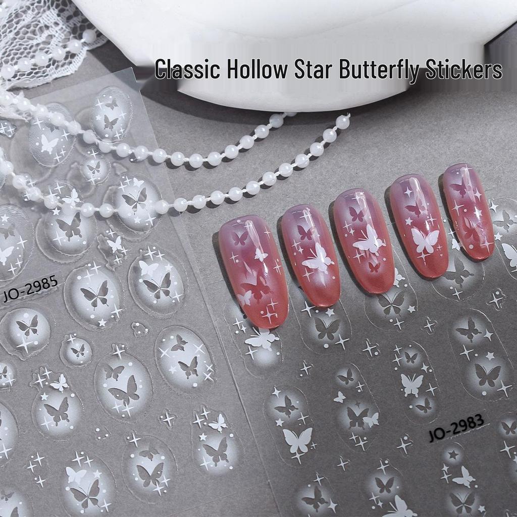 Butterfly and Star Hollow Nail Stickers - Thin, Tough, Adhesive Flat Type