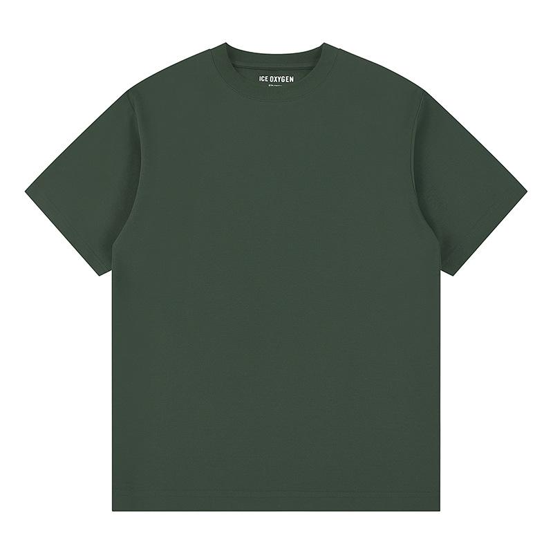Double-sided Cool Feeling Anti-wrinkle Three-pin Solid Color Shoulder-fall Base Short-sleeved T-shirt for Men and Women