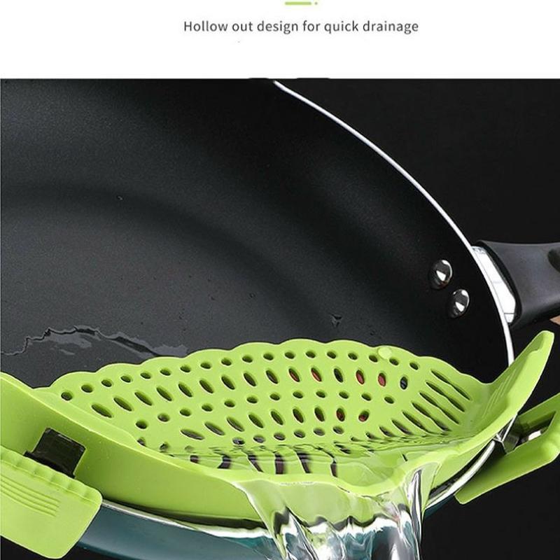 Silicone Clip On Pan Strainer Heat Resistant Food Draining Coliper For Pasta Vegetables & Pot Draining Universal Fit Kitchen Ga