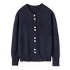 Women's Sweet Style Dot Yarn Round Neck Cashmere Cardigan with Lace Trim