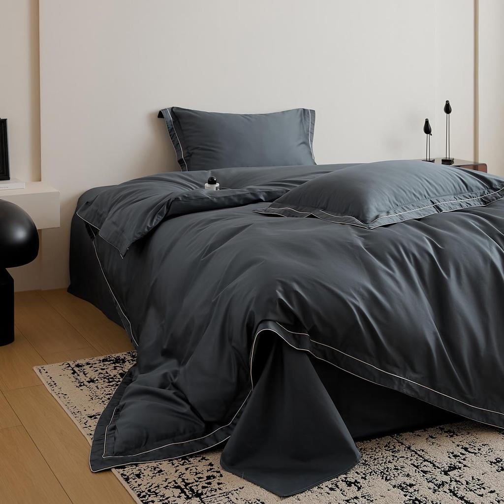 100-Piece Luxury Cotton Satin Bedding Set – Solid Color Duvet Cover with Xinjiang Long-Staple Cotton Sheets.