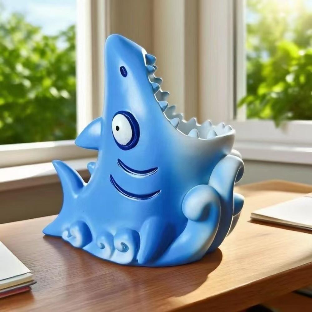 Cartoon Shark Pen Holder Creative Stationery Storage Box Toothbrush Holder Desk Organizer  School