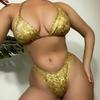 European & American Halter Neck Gold Foil Sexy Bikini - Solid Color, Back Tie (DY2420)
