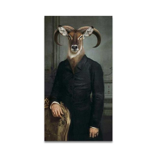 Canvas Painting Retro Nostalgia Gentleman Oil Paintings Wall Art Ram Animal Poster Prints For Living Room Home Wall Modular