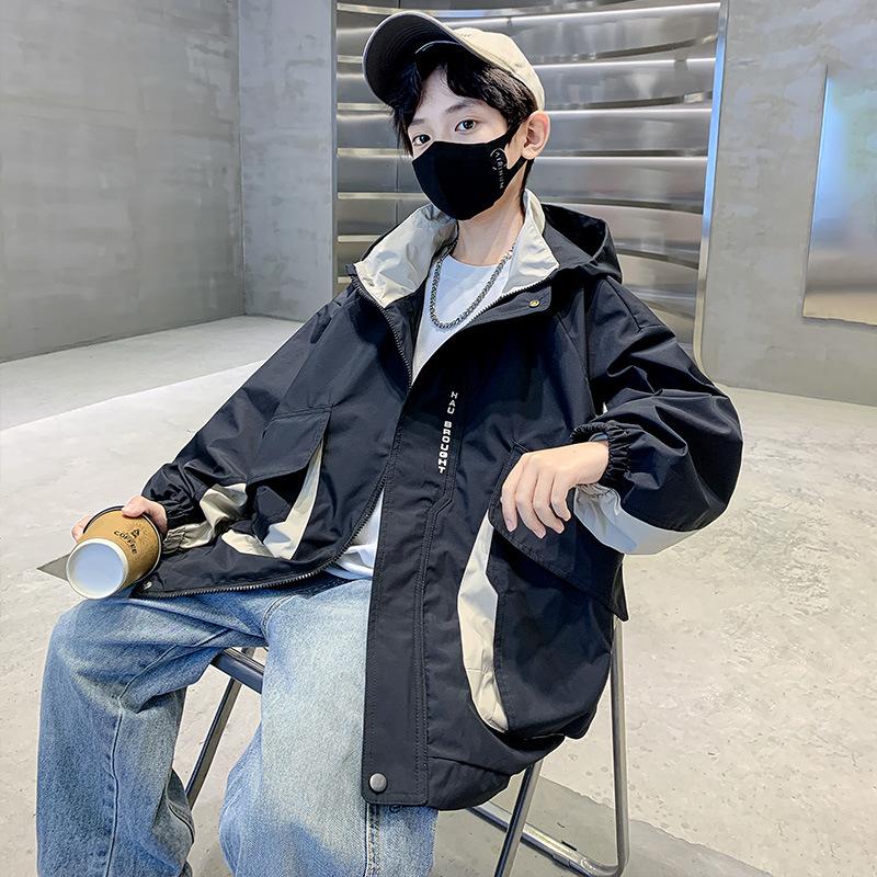 

Детская мода повседневное пальто 2025 весна и осень мальчики тренч красивая штормовая куртка 170cm чёрный