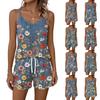 Women Summer Casual Two Piece Set Floral Print Tank Top Sleeveless Square Neck Sportswear with Pockets Shorts Lounge Wear