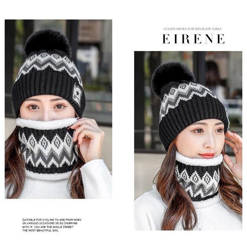 2PCS Beanies Cycling Windproof Hat Scarf Set Outdoor Plush Velvet Winter Ear Protection Neck Warmer Women