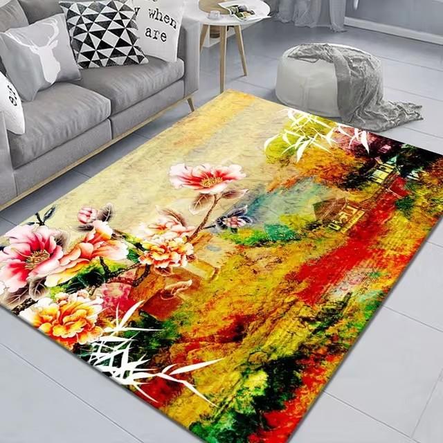 New Vintage Flower Pattern Carpet Home Decor Living Room Carpet Sofa Coffee Mat Washable Non-slip Bath Kitchen Bedroom Floor Mat