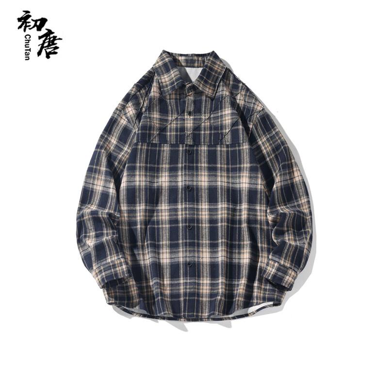 Chutang Men's Plaid Long Sleeve Work Shirt
