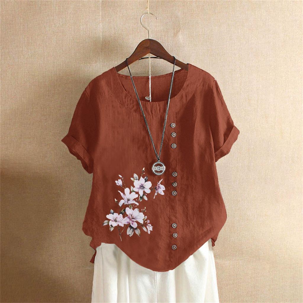 Cotton and Linen Women's Clothing Summer and Autumn Retro Casual Loose Cotton and Linen Short Sleeved T-shirt Women's Clothing Plus Size