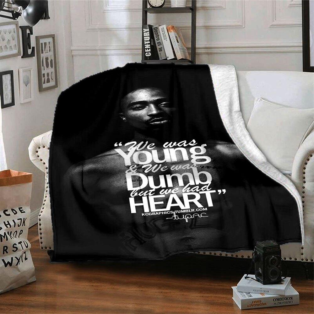 1pc 2PacHip Hop Blanket Soft Lightweight All Season Multi Purpose Throw for Sofa, Bed, Office & Picnics, French Style with Iconic Album Art & Quotes