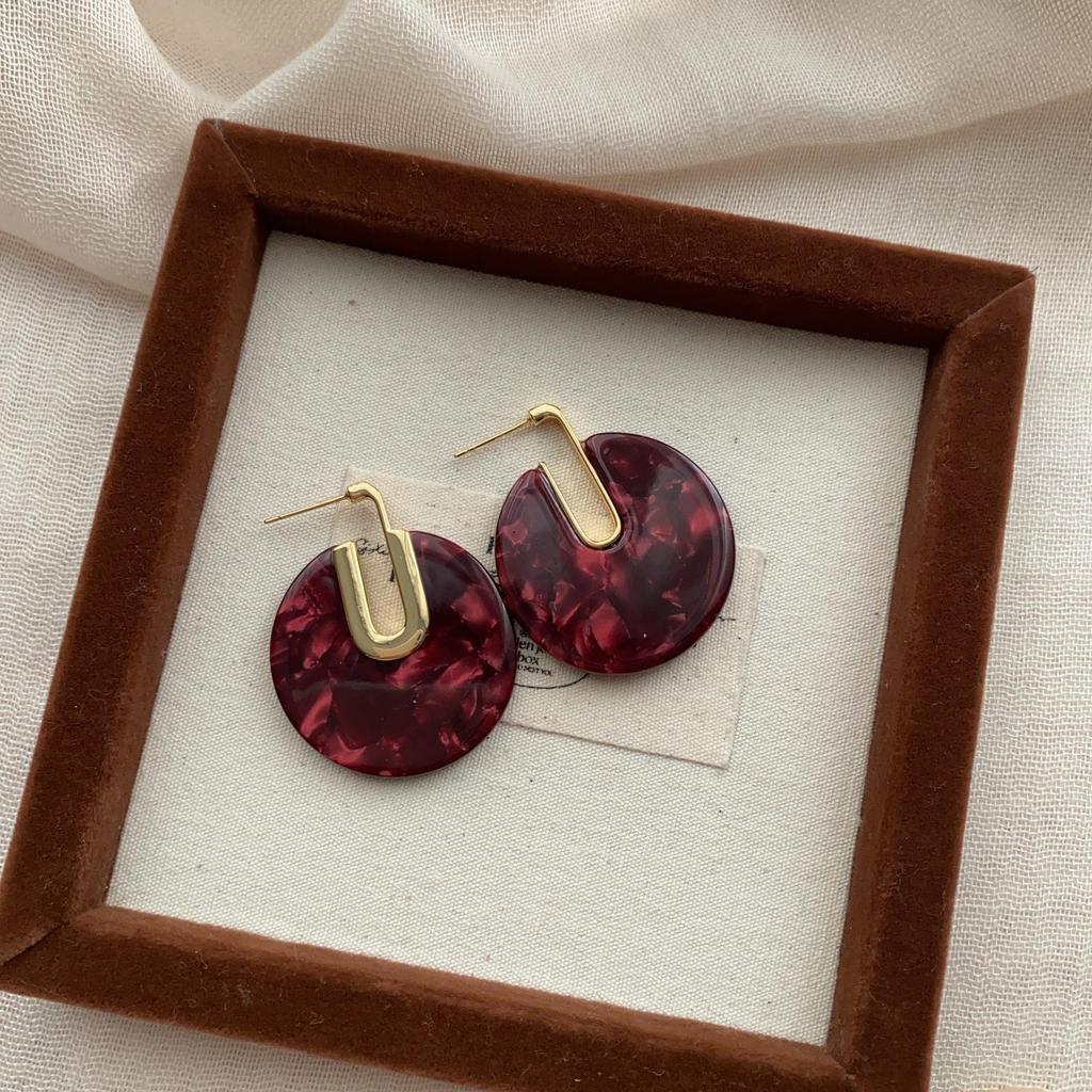 Retro Resin Stud Earrings, Tortoiseshell Pattern Three-Dimensional Autumn And Winter, Unique Simplicity And Advanced Sense