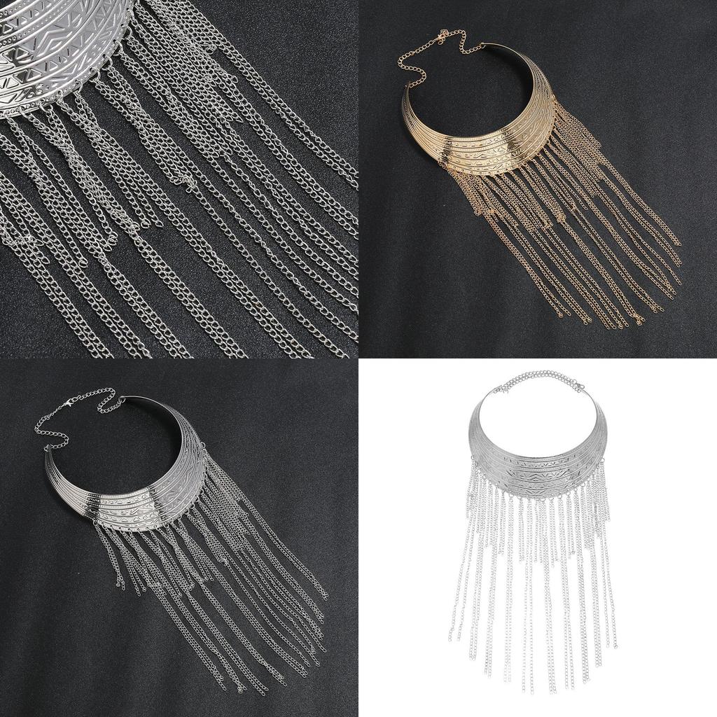 Fashionable Retro Multi Layer Tassel Design Women Metal Necklace For Modern Streetwear Outfit