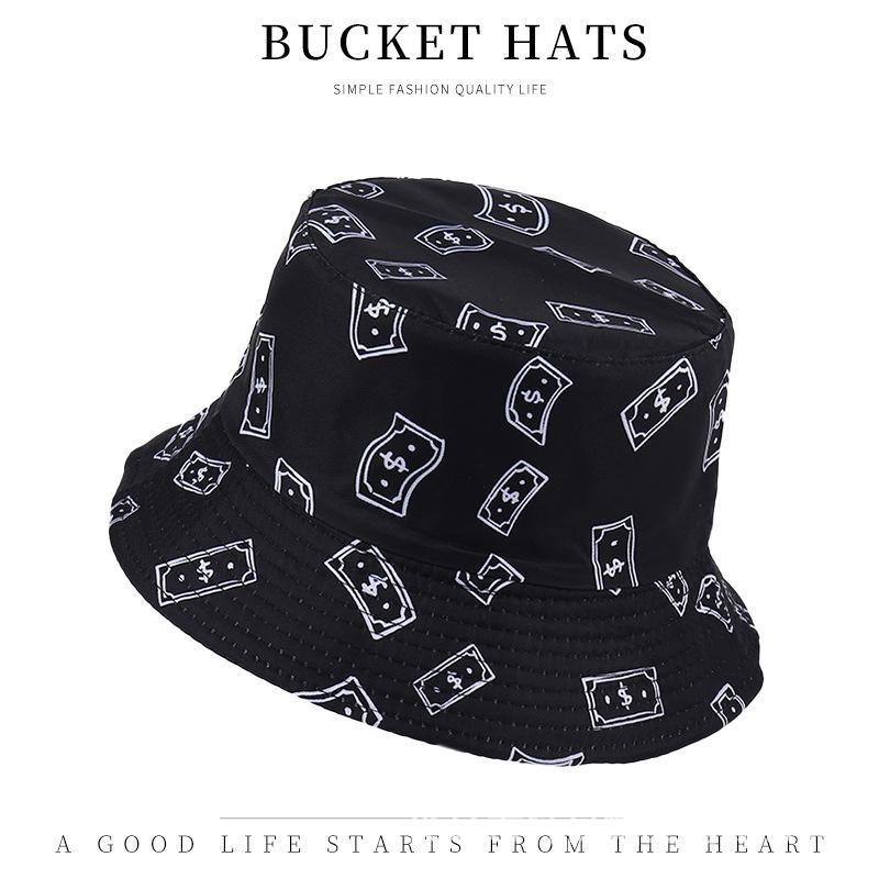 Trendy versatile sunshade sun hat summer double-sided pot hat printed bucket hat women