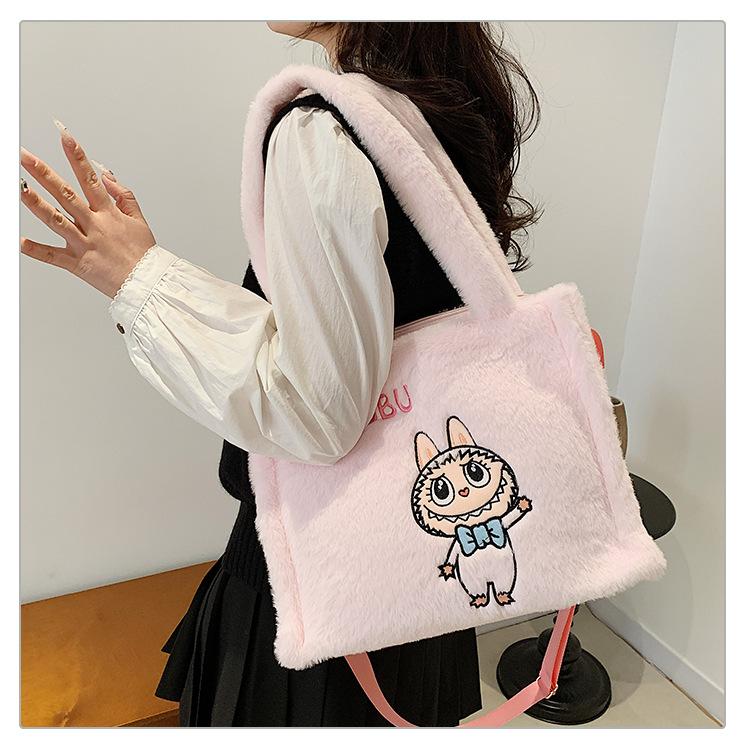 Labubu plysj skulderveske for kvinner, sminkeveske, søt ins håndveske, bursdagsgave