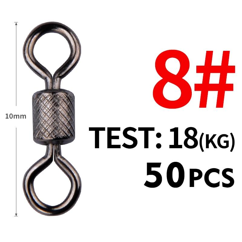 MEREDITH 50PCS/Lot Fishing Swivels Obratlík s kuličkovým ložiskem s bezpečnostní západkou Pevné kroužky Otočný obratlík pro příslušenství pro lov kaprů