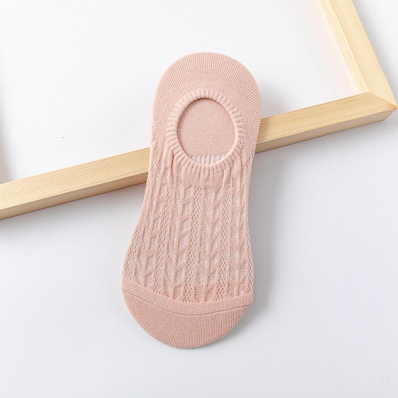 Spring and Summer Thin Invisible Socks for Women, Mesh Breathable Boat Socks That Won't Fall Off, Solid Color Socks