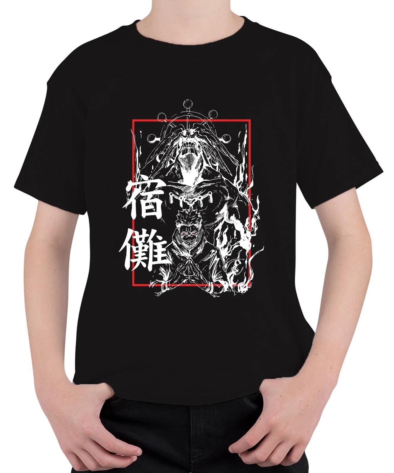 Jujutsu Kaisen Sukuna verflucht Dämon Flammen Rotaugen Anime Unisex Kinder T-Shi XXXXL
