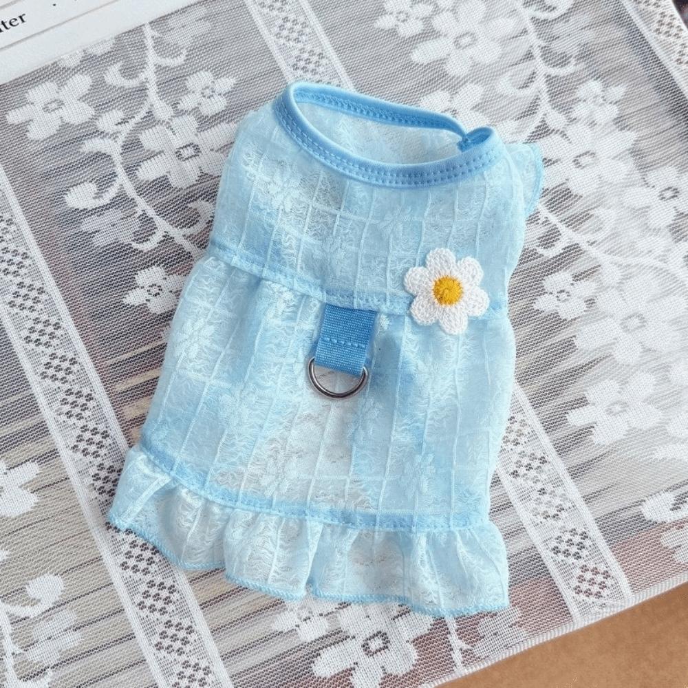 Breathable Mesh Dog Cool Dress Flying Sleeves Pet Floral Skirt Cooling Dog Vest  for Cats Puppy