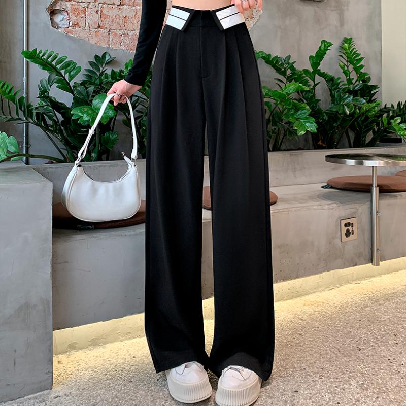 

Модные однотонные повседневные свободные широкие брюки женские облегающие прямые элегантные офисные женские брюки с высокой талией простые карманы женские брюки-капри 25623 XS чёрный