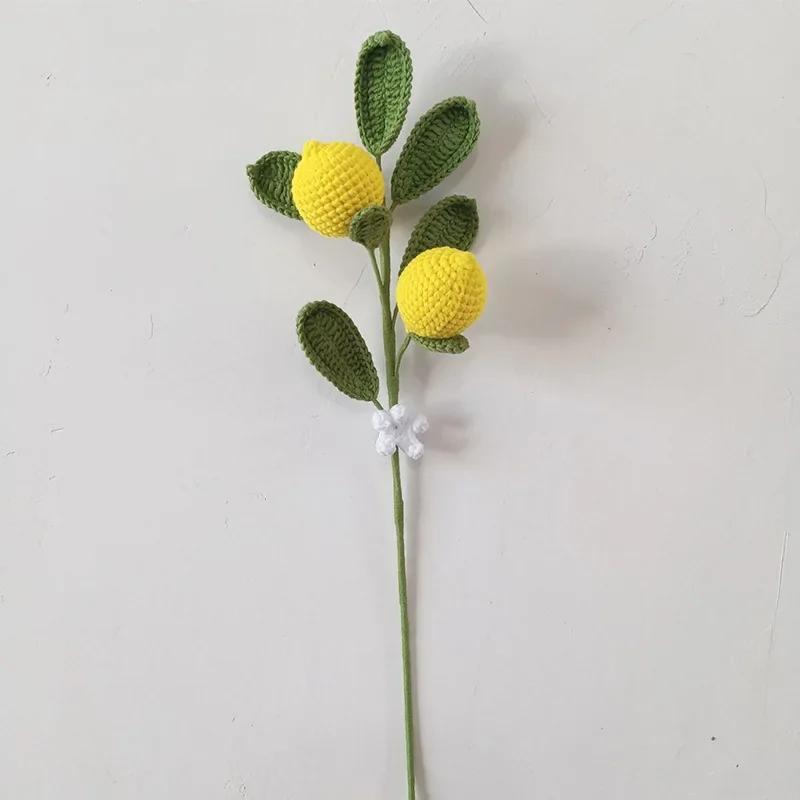 Hand Knitted Fruit Flower Faux Fruit Bouquet Lemon Blueberry Handmade Diy Faux Flower Bedroom Living Room Party Decoration Gifts