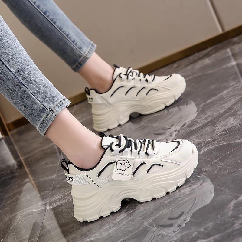 

Korean version 2025 spring and autumn new dad shoes round head lace-up fashion color matching muffin bottom mesh Baida sports shoes 40