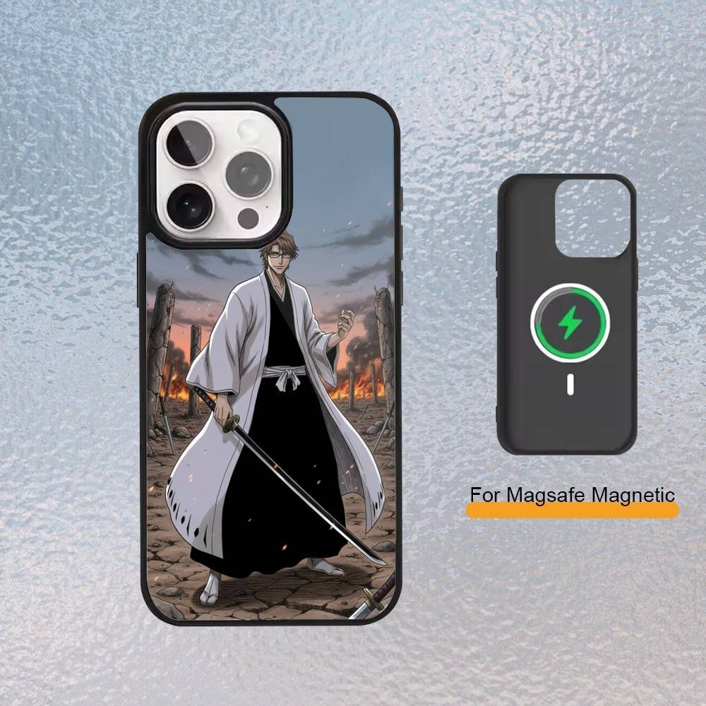 Custodia per Telefono Bleach Anime Aizen Per iPhone Magsafe Magnetica 17,16,15,14,13,12,11 Copertura Ricarica Wireless