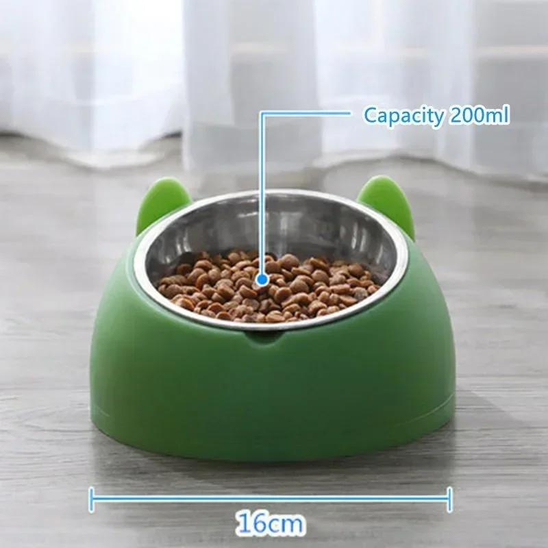 Removable Pet Bowl Stainless Steel Food Bowl Protects Cervical Vertebra 15 Degrees Oblique Mouth Cute Cat and Dog Bowl Pet