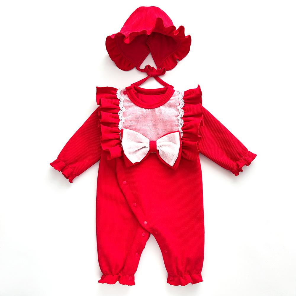 

Детский велюровый комбинезон с бантом – Длинный рукав Осень/Зима 59 cm красный