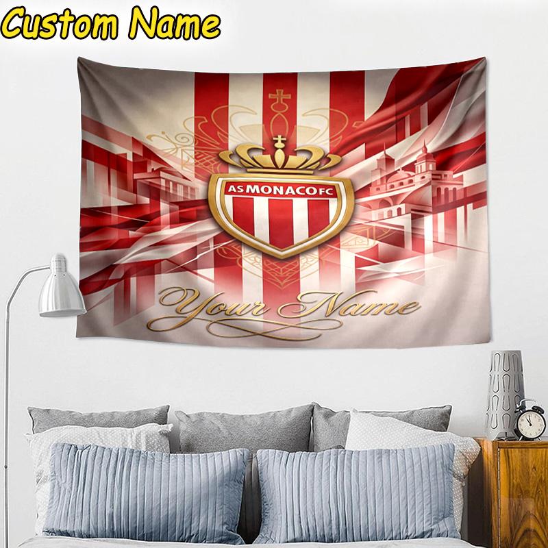 Custom Name As Monaco Fc Crest Tapestry Room Decoration Wall Hanging for Living Room Bedroom, dormitory, Birthday and Christmas gifts