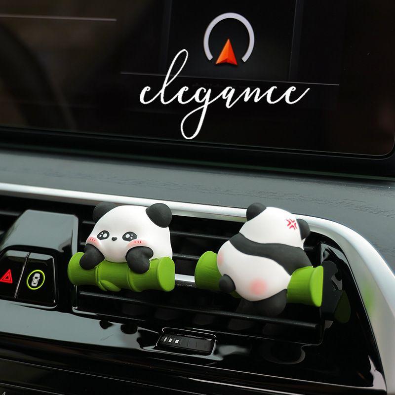 Bamboo Brings Peace Panda Car Air Freshener Car Air Conditioning Vent Decoration Perfume Diffuser Stone for Girls Hug Me Pink Love-Air Outlet