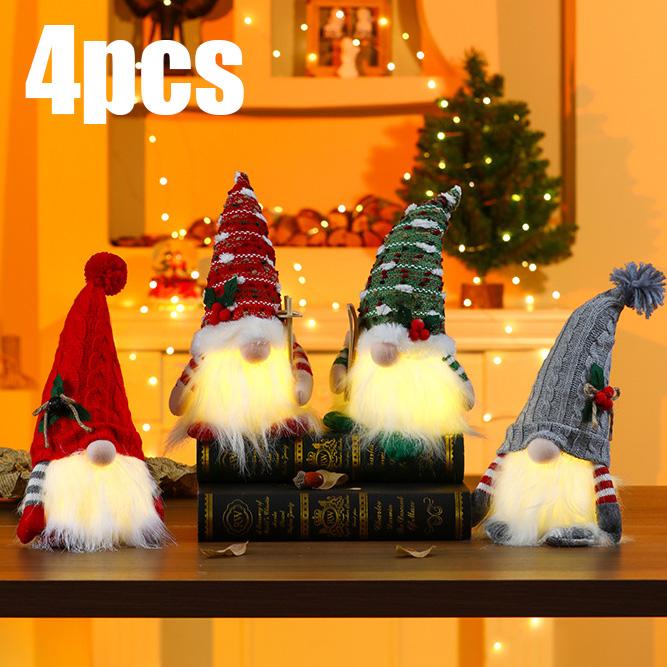1~4 Stück Weihnachts-Puppe Elf Gestrickter Wichtel mit LED-Nachtlicht Weihnachtsdekorationen für Zuhause Weihnachten Navidad Neu Geschenk