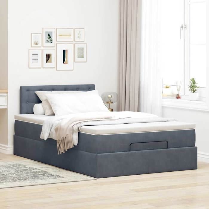 Maison Exclusive - Lit ottoman avec matelas et LED gris foncé 90x200cm