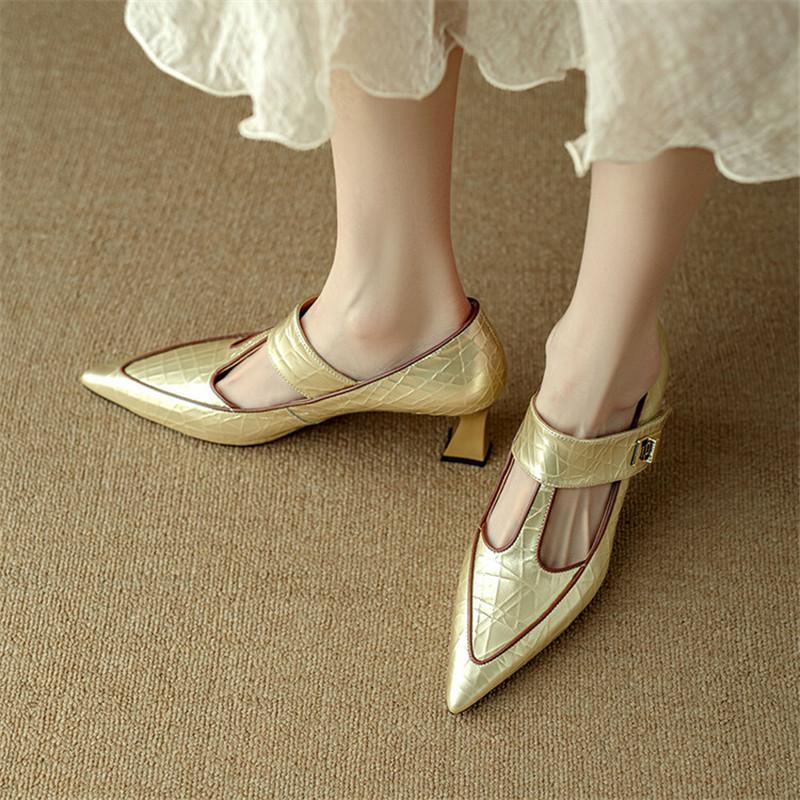 Fashion New Spring Autumn Genuine Leather Women Pumps Shoes for Women Pointed Toe Mary Jane Shoes High Heels Zapatos Mujer Ladies Shoes