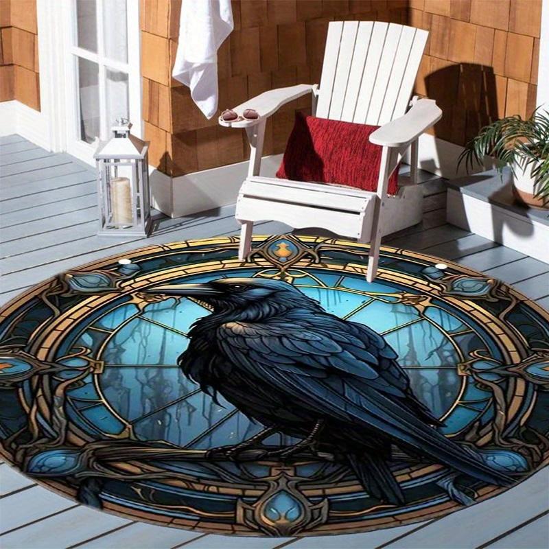 Raven Dark Fantasy Goth Round Rug Floor Mat Doorway Rug With Nonslip Backing Outdoor Patio Camping Rug Floor Mat Living Room Bedroom Decoration