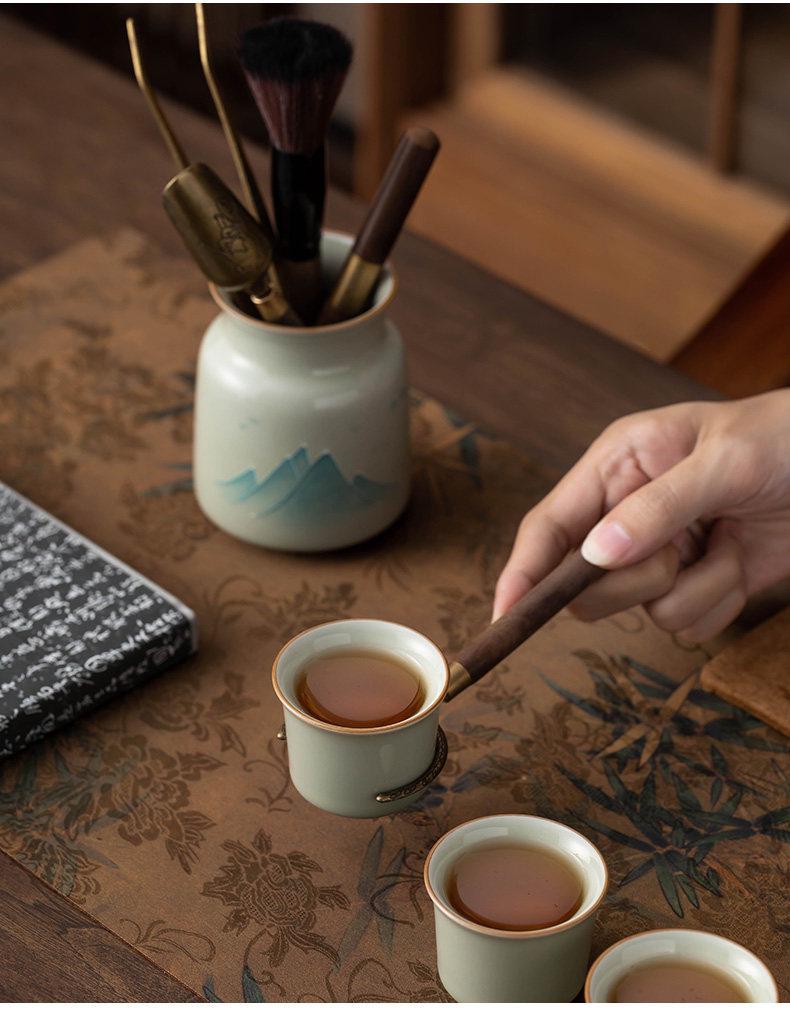 Hand-Painted Kung Fu Tea Ceremony Set: Six Gentlemen Accessories with Tea Tongs, Brush, and Tea Pet