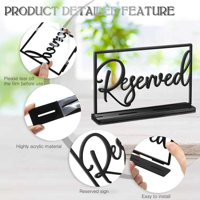 Elegant Reserved Signs Acrylic Table Place Cards for Weddings Receptions Parties Events Restaurants Celebrations Black
