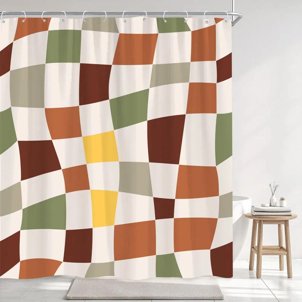 Abstract Geometric Lines Shower Curtain Simple Modern Style Striped Printed Polyester Fabric Shower Curtains Bathroom Decoration