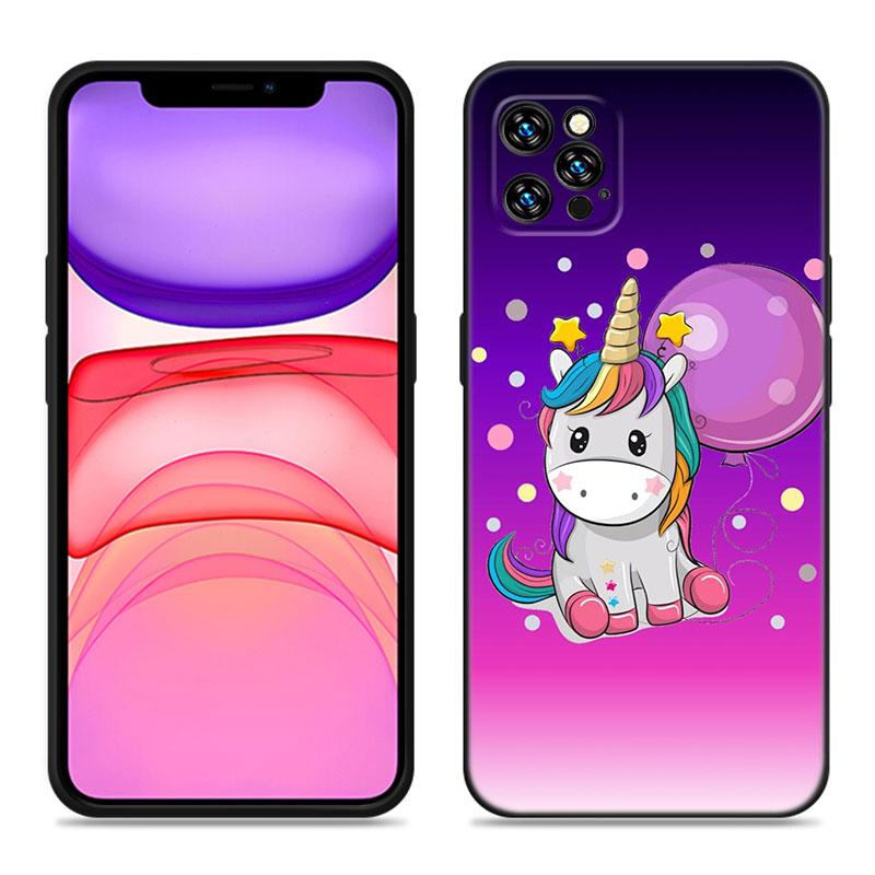 

Милый чехол для телефона с мультяшным единорогом для Apple iPhone 12 13 Mini 11 14 15 Pro Max 7 8 Plus X XR XS SE 2020 2022 черный силиконовый чехол iPhone 13