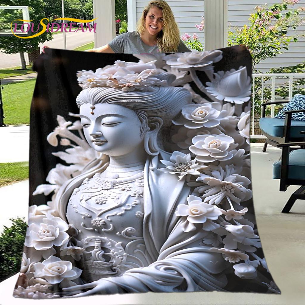 3D Šákjamuni Buddha Guanyin Bódhisattva Buddhismus Víra Náboženství Deka Měkká deka pro domácnost Modlete se Ložnice Postele na pohovku