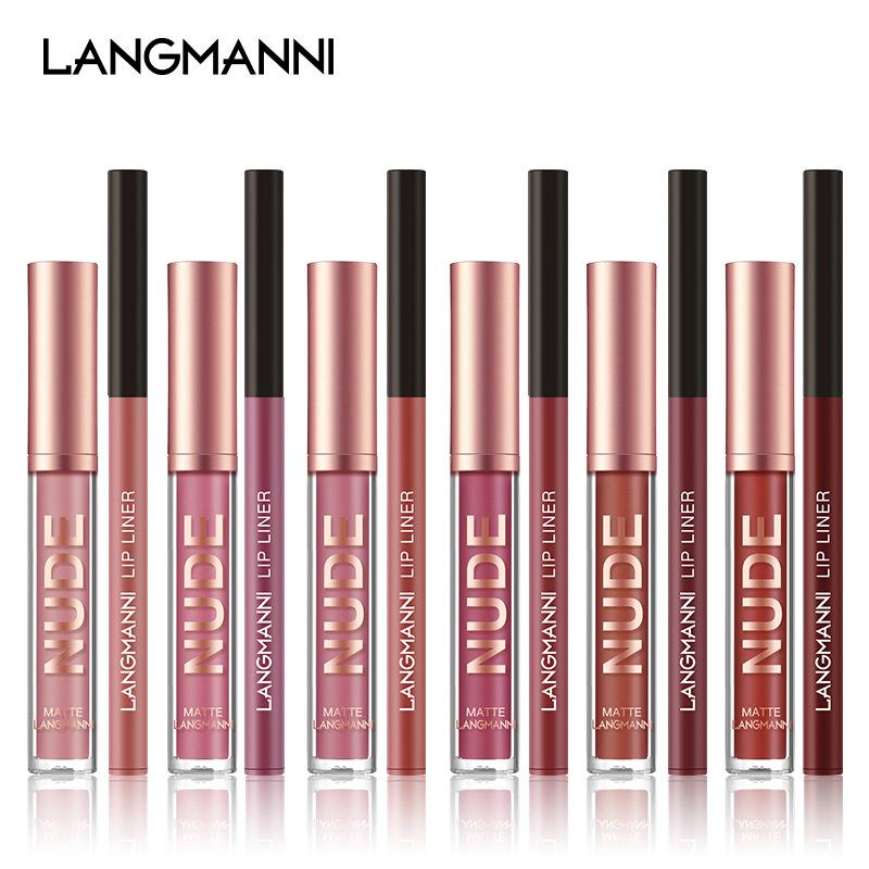 2-teilige Kombination aus Lippenkonturenstift und Lipgloss, wasserfest, langanhaltend, samtig, nackt, sexy, nicht klebender, matter Lippenstift, Lippenkonturenstift