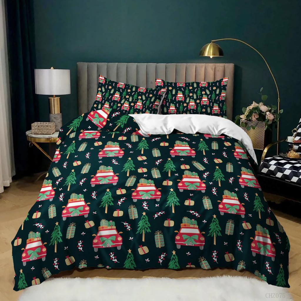 Christmas Soft Duvet Cover Carton Mery Chirstmas Santa Claus Elk Comfortable Quilt Cover Gren for Children Adult Peoples Holiday Gifts Bedrom Decor