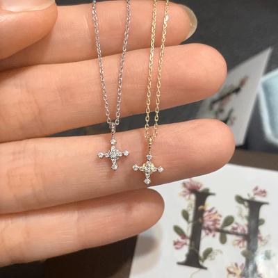 S925 Sterlingové stříbro Mini kříž Plně diamantový náhrdelník Dámský Jemně vykládaný přívěsek Niche Klíční kostní řetízek