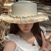 Wide Brim Lace Floral Brim Cap Flat Top Sunscreen Hat Simple Straw Woven Top Hat  Travel
